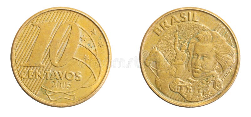 Brazil ten centavos coin on a white isolated background. Brazil ten centavos coin on a white isolated background.