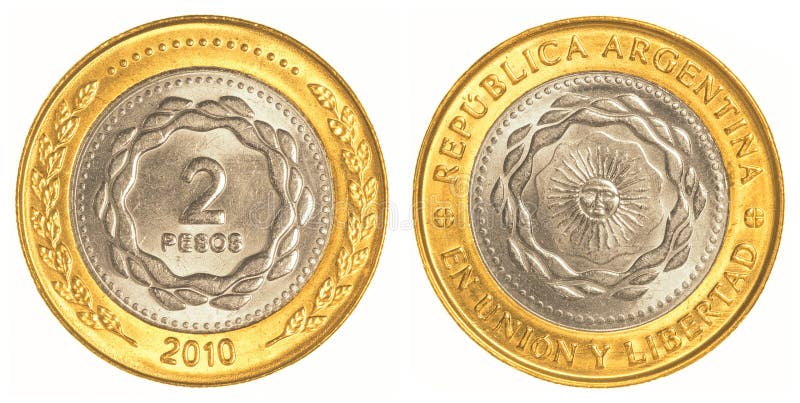 2 argentine peso coin isolated on white background. 2 argentine peso coin isolated on white background