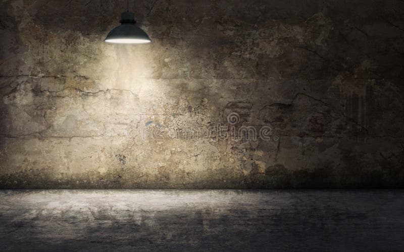 Pièce vide sombre avec le vieux mur en béton et lampe endommagés de plafond illustration de vecteur Pièce vide sombre avec le vieux mur en béton et lampe endommagés de plafond illustration de vecteur