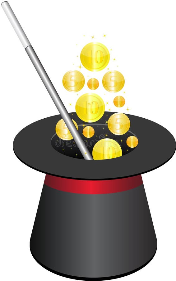 Pièces d'or magiques de chapeau et illustration libre de droits Pièces d'or magiques de chapeau et illustration libre de droits