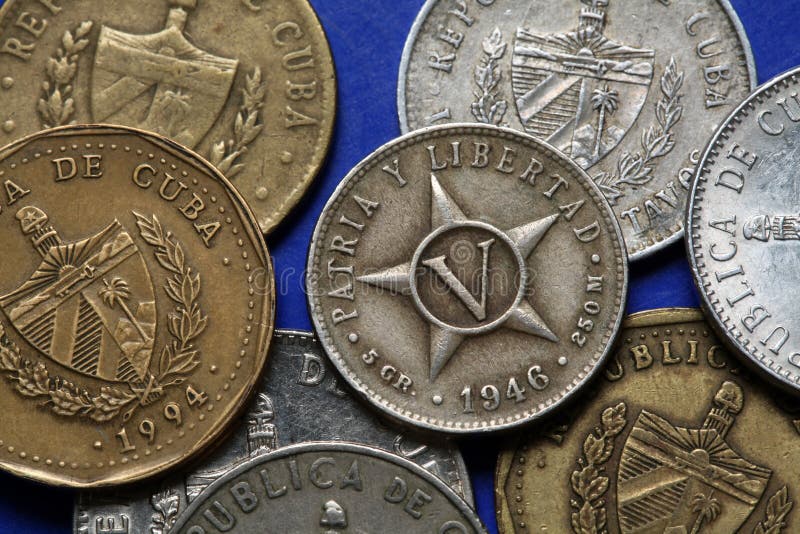 Coins of Cuba. Coat of arms of Cuba depicted in the Cuban peso coins. Coins of Cuba. Coat of arms of Cuba depicted in the Cuban peso coins.
