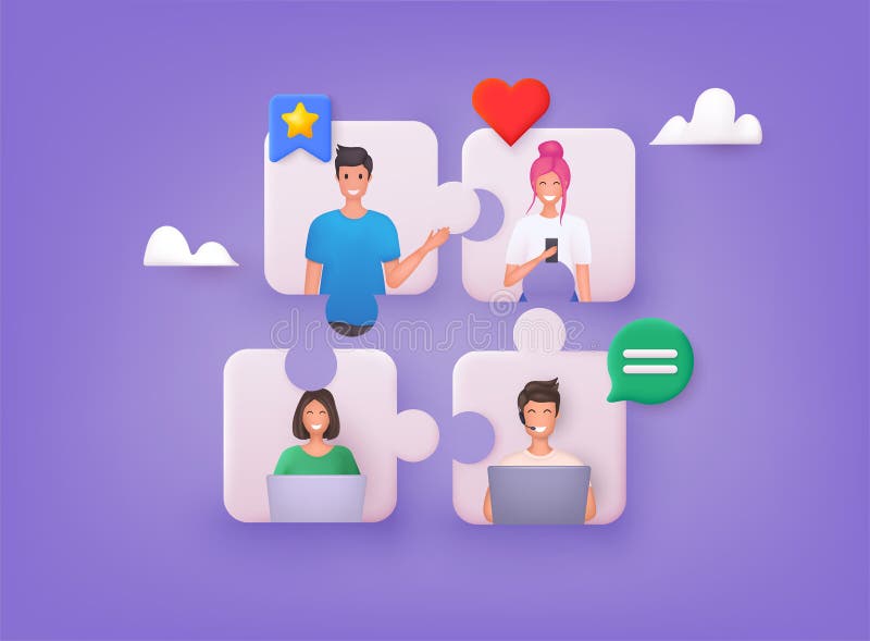 3D jigsaw puzzle pieces symbol of teamwork. Global communication network. Social media communication systems and technologies. 3D Web Vector Illustrations. 3D jigsaw puzzle pieces symbol of teamwork. Global communication network. Social media communication systems and technologies. 3D Web Vector Illustrations.