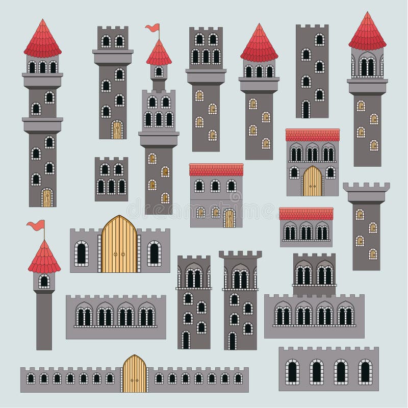 Pièces de structure de château en silhouette colorée illustration libre de droits Pièces de structure de château en silhouette colorée illustration libre de droits