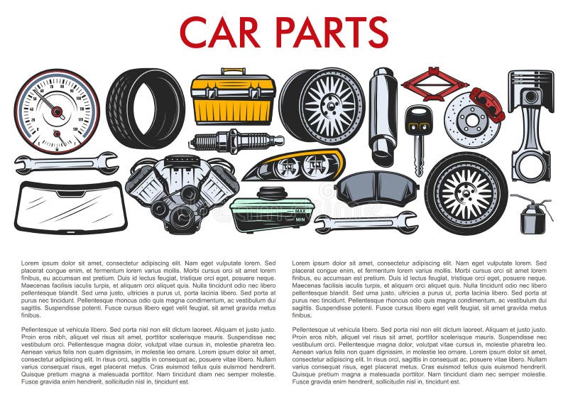 Pièces de voiture et outils de mécanicien de service d'automobile illustration libre de droits