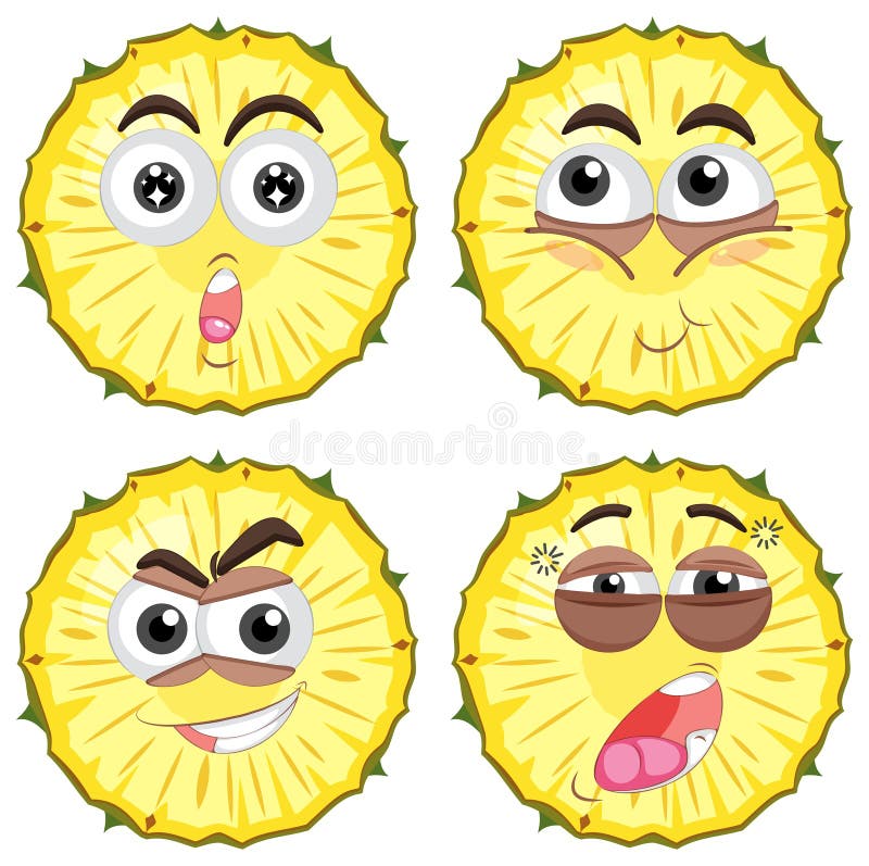 Piña fresca con diversas caras ilustración del vector Piña fresca con diversas caras ilustración del vector