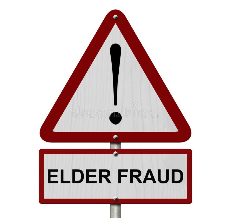 Elder Fraud Caution Sign, Red and White Triangle Caution sign with word Elder Fraud isolated on white. Elder Fraud Caution Sign, Red and White Triangle Caution sign with word Elder Fraud isolated on white