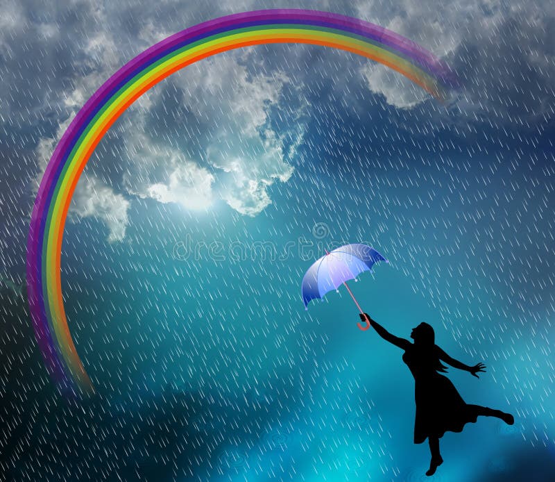 Piękna dama cieszy się w deszczu Wektorowa ilustracja, Piękna dama cieszy się w deszczu Wektorowa ilustracja,
