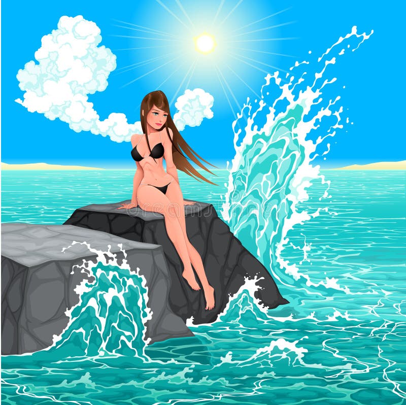 Piękna kobieta i morze. ilustracji Piękna kobieta i morze. ilustracji