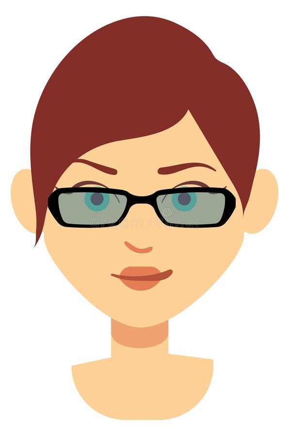 Piękna kobieta w eleganckich okularach przeciwsłonecznych. portret głowy kreskówki ilustracja wektor