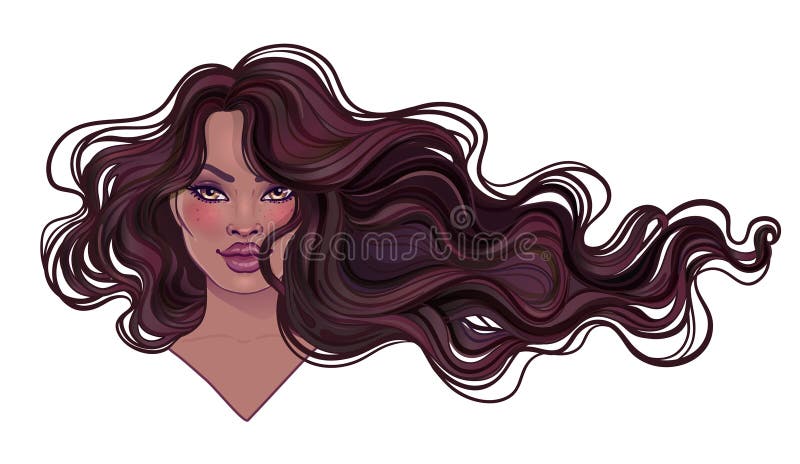 Beautiful woman with long wavy hair flowing in the wind. Hair salon concept. vector illustration isolated. Portrait of a young African American woman. Glamour Fashion concept. Beautiful woman with long wavy hair flowing in the wind. Hair salon concept. vector illustration isolated. Portrait of a young African American woman. Glamour Fashion concept.