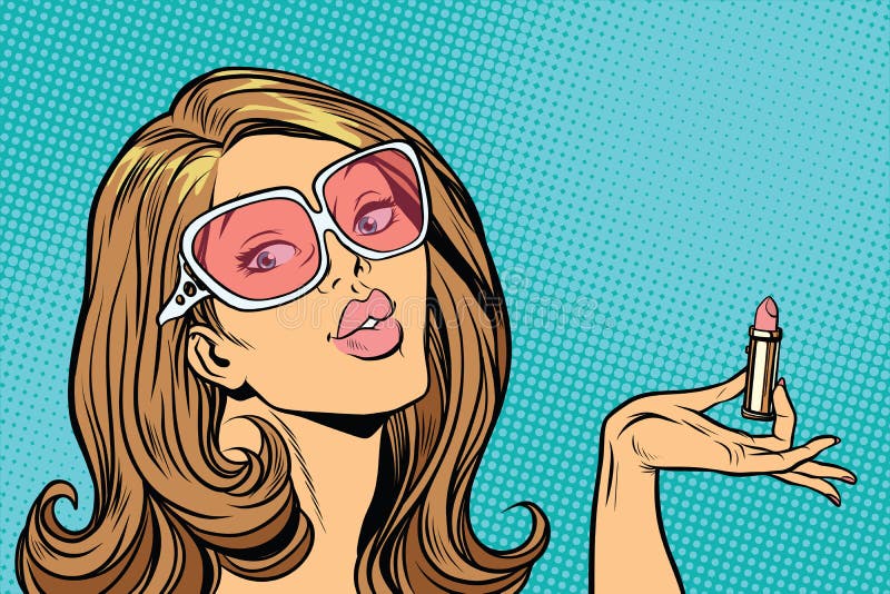 Piękna kobieta z pomadką w ręce ilustracja wektor Piękna kobieta z pomadką w ręce ilustracja wektor