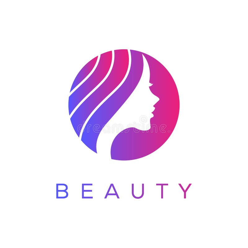 Piękna kobiety twarz z długie włosy logo projekta szablonem ilustracji Piękna kobiety twarz z długie włosy logo projekta szablonem ilustracji