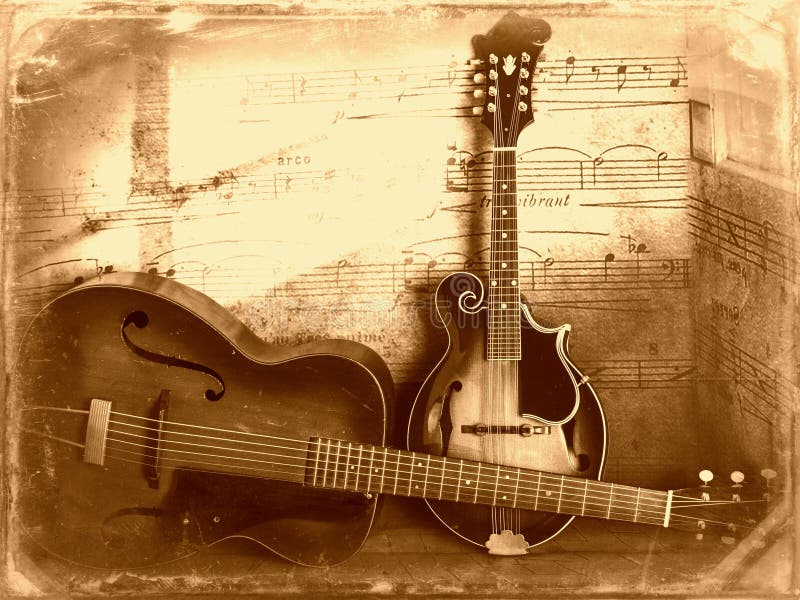Piękna Stara rocznik gitara, mandolina sepiowi i