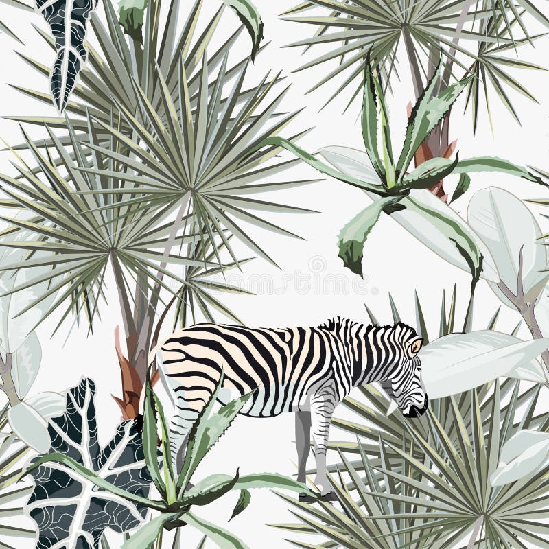 Piękne tropikalne tło ilustracji z palmami zebra. izolowany na białym tle. ilustracja wektor