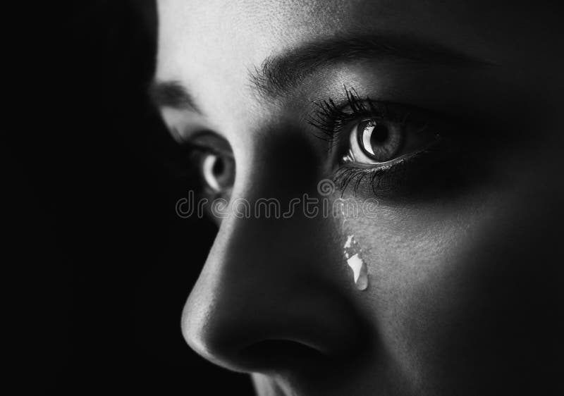 Beauty girl cry on black background (height contrast film monochrom edit). Beauty girl cry on black background (height contrast film monochrom edit)