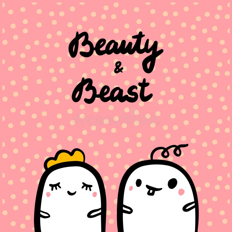 Piękno i bestii ręka rysująca ilustracja z ślicznym marshmallow w kreskówce projektujemy royalty ilustracja Piękno i bestii ręka rysująca ilustracja z ślicznym marshmallow w kreskówce projektujemy royalty ilustracja