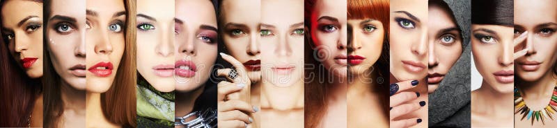 Piękno kolaż Twarze kobiety Makijażu zakończenie fotografia stock