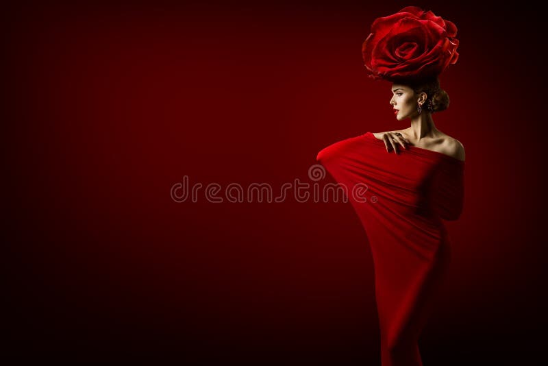 Piękno mody róży i modela kwiatu fryzura, kobieta w rewolucjonistce fotografia stock