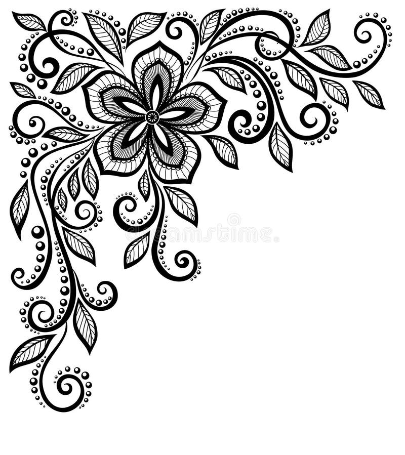 Piękny czarno biały koronkowy kwiat w corne