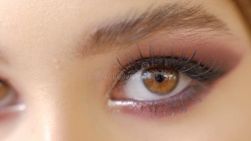 Pi? kny kobiety Brown oka wakacje makeup Makija? u zako? czenie M? odej Kobiety oka makro- kr zbiory wideo