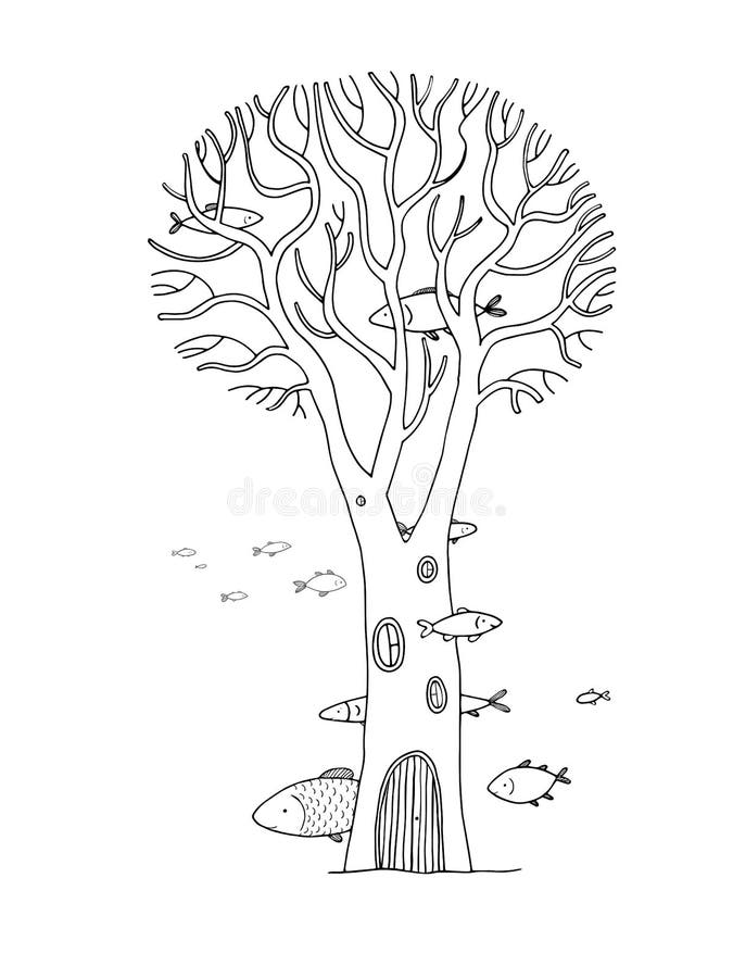 Piękny magiczny drzewo i denna ryba ilustracja wektor Piękny magiczny drzewo i denna ryba ilustracja wektor