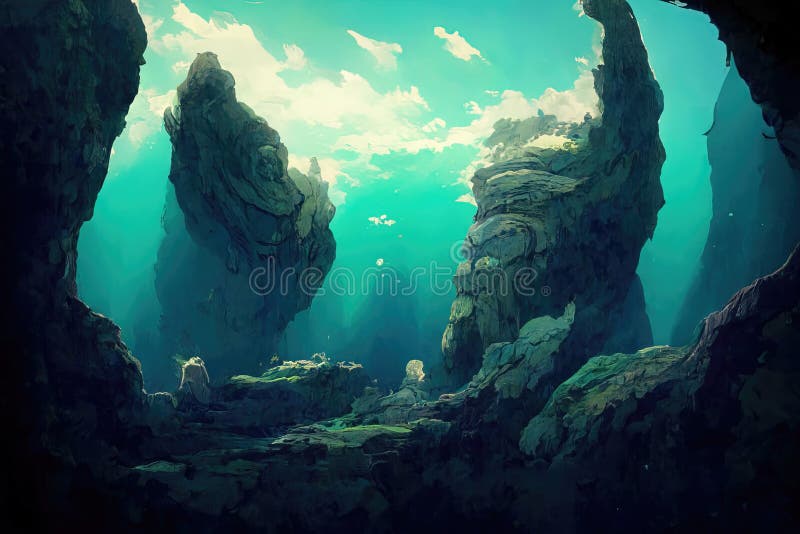 Piękny morski jaskiniowy niebieski ocean uderzył ilustracji