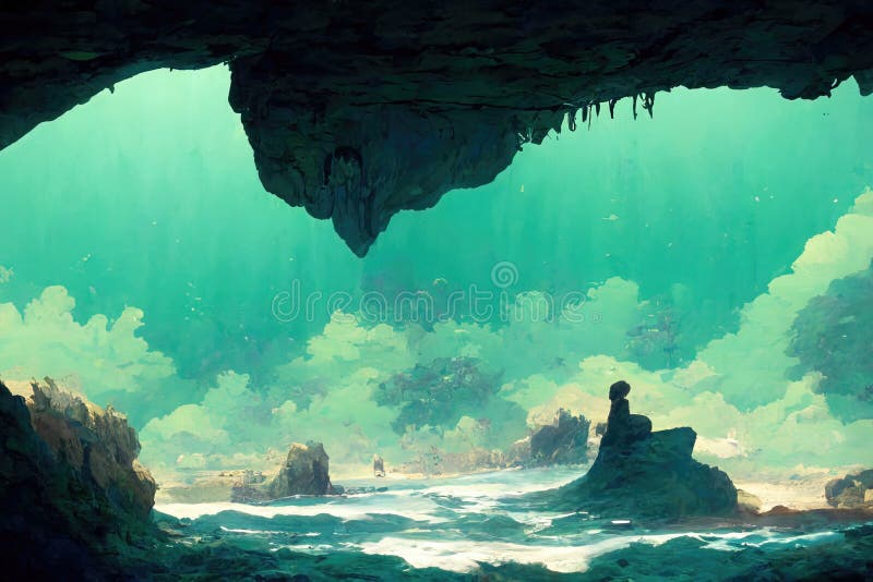 Piękny morski jaskiniowy niebieski ocean uderzył royalty ilustracja