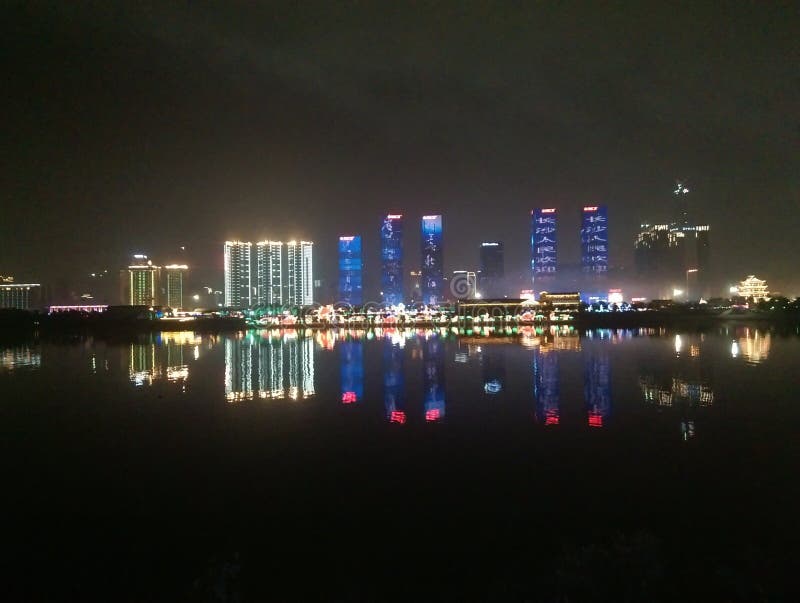 Piękny nocny widok placu Wanda w Changsha, Chiny obrazy stock