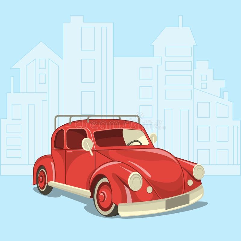 Piękny retro samochód na tle nowożytny miasto ilustracja wektor Piękny retro samochód na tle nowożytny miasto ilustracja wektor