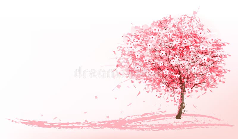 Piękny tło z różowym kwitnącym Sakura drzewem ilustracja wektor