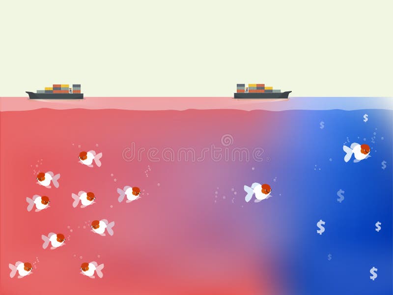 Piękny wektor błękitny oceanu i czerwień oceanu strategii biznesowej pojęcie royalty ilustracja Piękny wektor błękitny oceanu i czerwień oceanu strategii biznesowej pojęcie royalty ilustracja