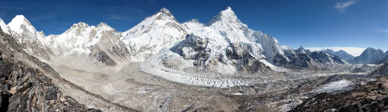 Beautiful view of mount Everest, Lhotse and nuptse from Pumo Ri base camp - way to Everest base camp - Nepal. Beautiful view of mount Everest, Lhotse and nuptse from Pumo Ri base camp - way to Everest base camp - Nepal