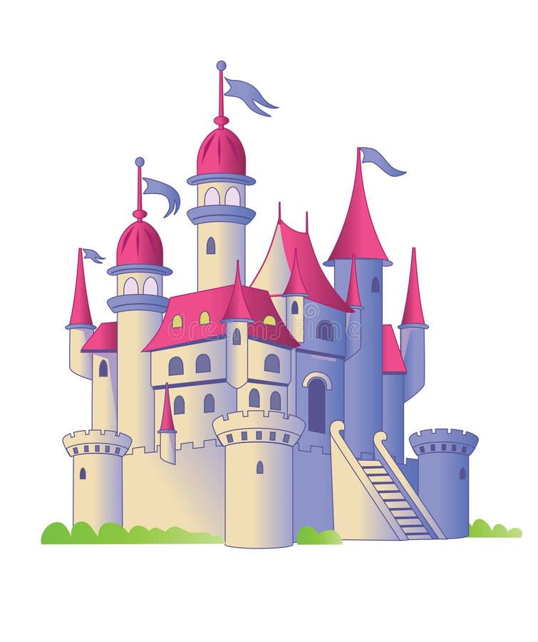 Beautiful castle for princess, magic kingdom. Fairytale Palace. Ancient fortress with a tower. Medieval architecture. Wonderland. Isolated cartoon illustration on white background for stickers. Vector. Beautiful castle for princess, magic kingdom. Fairytale Palace. Ancient fortress with a tower. Medieval architecture. Wonderland. Isolated cartoon illustration on white background for stickers. Vector