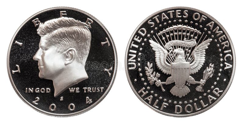 Pięćdziesiąt centu przyrodniego dolara USA moneta, odosobniona na białym tle zdjęcie stock Pięćdziesiąt centu przyrodniego dolara USA moneta, odosobniona na białym tle zdjęcie stock