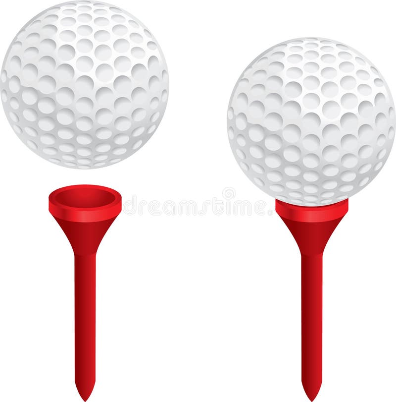 A white golf ball on a red tee. A white golf ball on a red tee.