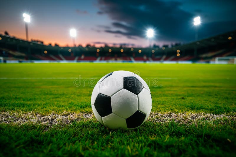 Piłka nożna na zielonym boisku na stadionie piłki nożnej zdjęcie royalty free