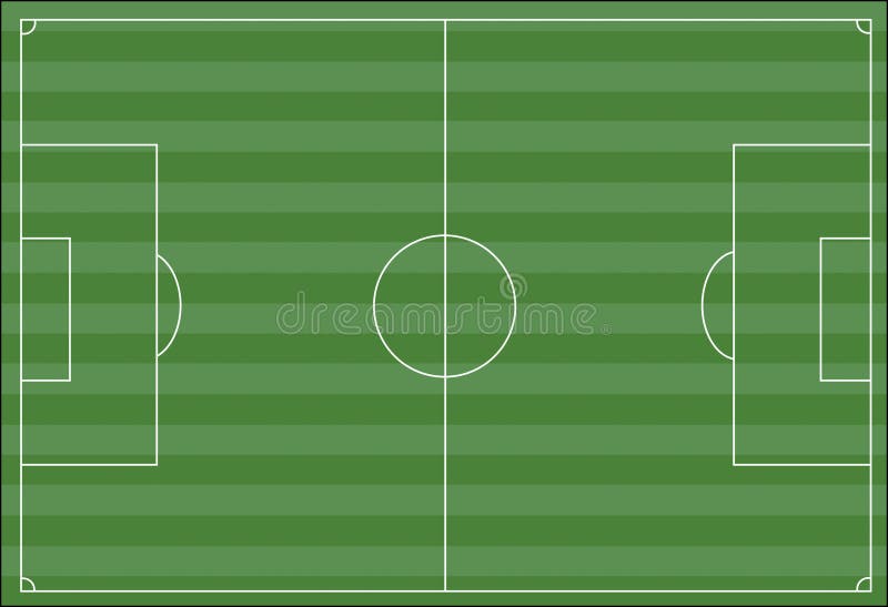 A vector illustration of a soccer field or a football field with field markings and grass stripes. A vector illustration of a soccer field or a football field with field markings and grass stripes