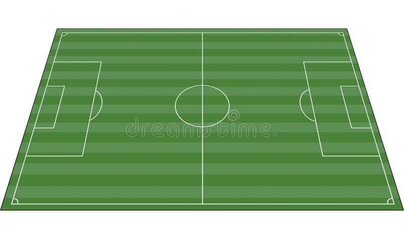 A perspective view of a soccer field or a football field with field markings and grass stripes. A perspective view of a soccer field or a football field with field markings and grass stripes.