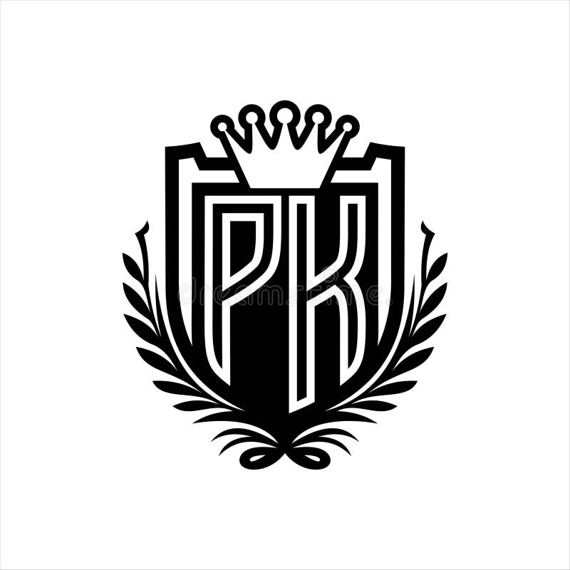 PK Logo Heraldic Shield Shape with Crown, Vintage Crest on White