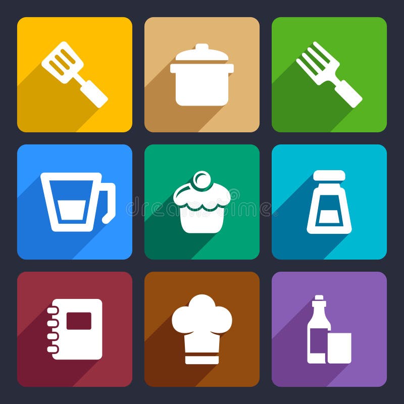 Plaatsen de keuken vlakke pictogrammen 24 vector illustratie Plaatsen de keuken vlakke pictogrammen 24 vector illustratie