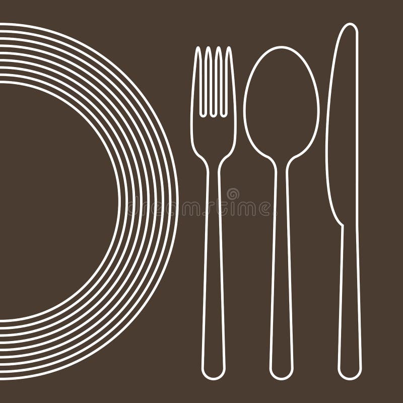 Plato, cuchillo, cuchara y tenedor stock de ilustración