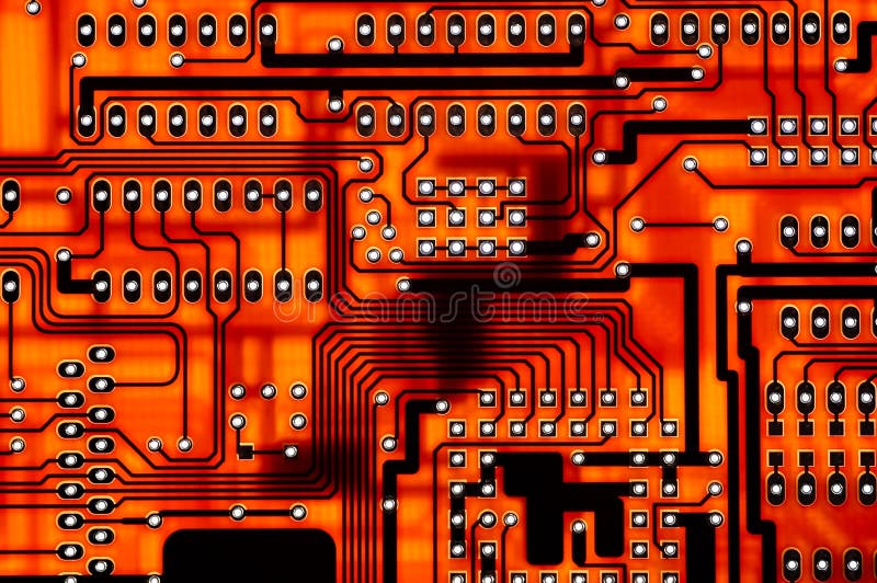 Close-up of red computer circuit board. Close-up of red computer circuit board