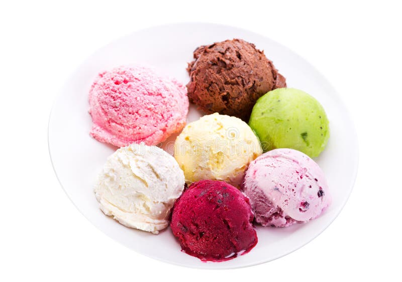 Plato con varias bolas de helado foto de archivo