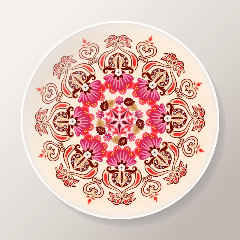 Placa decorativa con la mandala floral brillante Ornamento redondo colorido Ilustración del vector libre illustration Placa decorativa con la mandala floral brillante Ornamento redondo colorido Ilustración del vector libre illustration