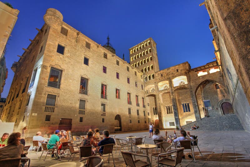 Wide angle night composition of the medieval Placa del Rei in Barcelona, Spain. Wide angle night composition of the medieval Placa del Rei in Barcelona, Spain.