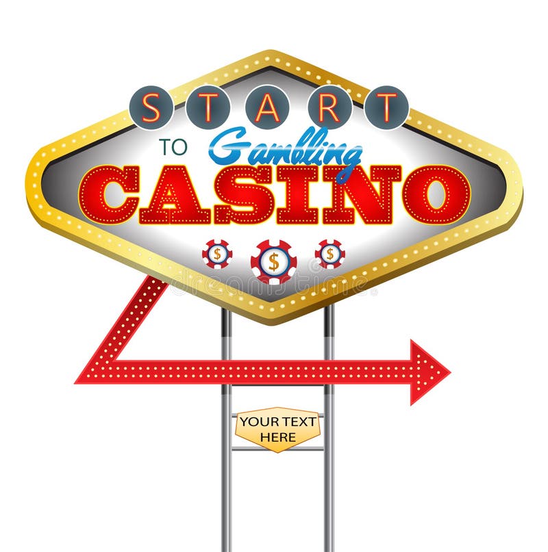 Placa do sinal da noite do casino no fundo branco isolado ilustração stock Placa do sinal da noite do casino no fundo branco isolado ilustração stock