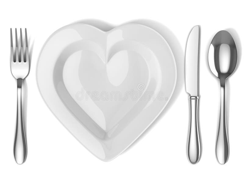 Placa en forma de corazón con los cubiertos ilustración del vector