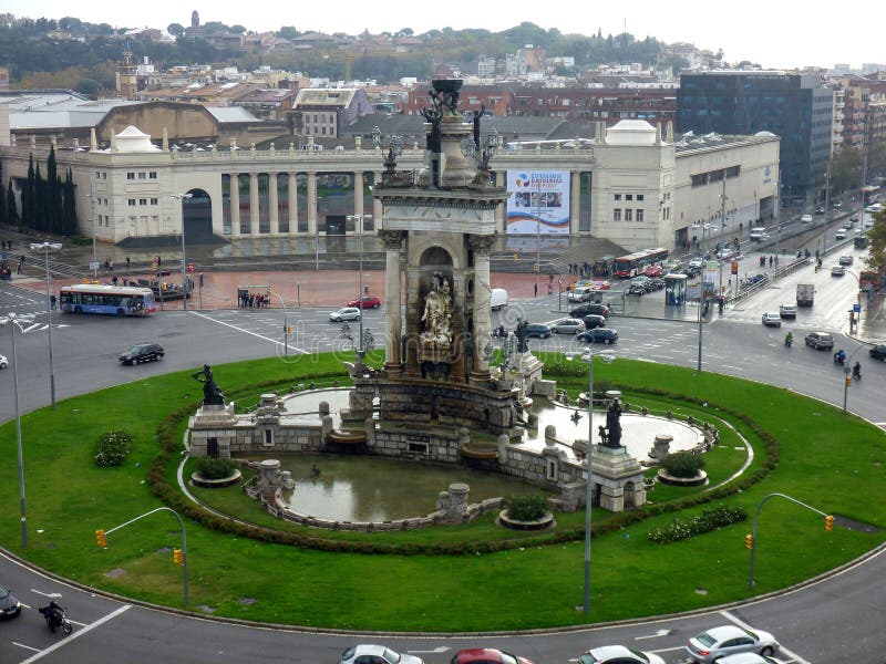Placa Espanya and Montjuic Hill with National Art Museum of Catalonia royalty free stock photo Placa Espanya and Montjuic Hill with National Art Museum of Catalonia royalty free stock photo
