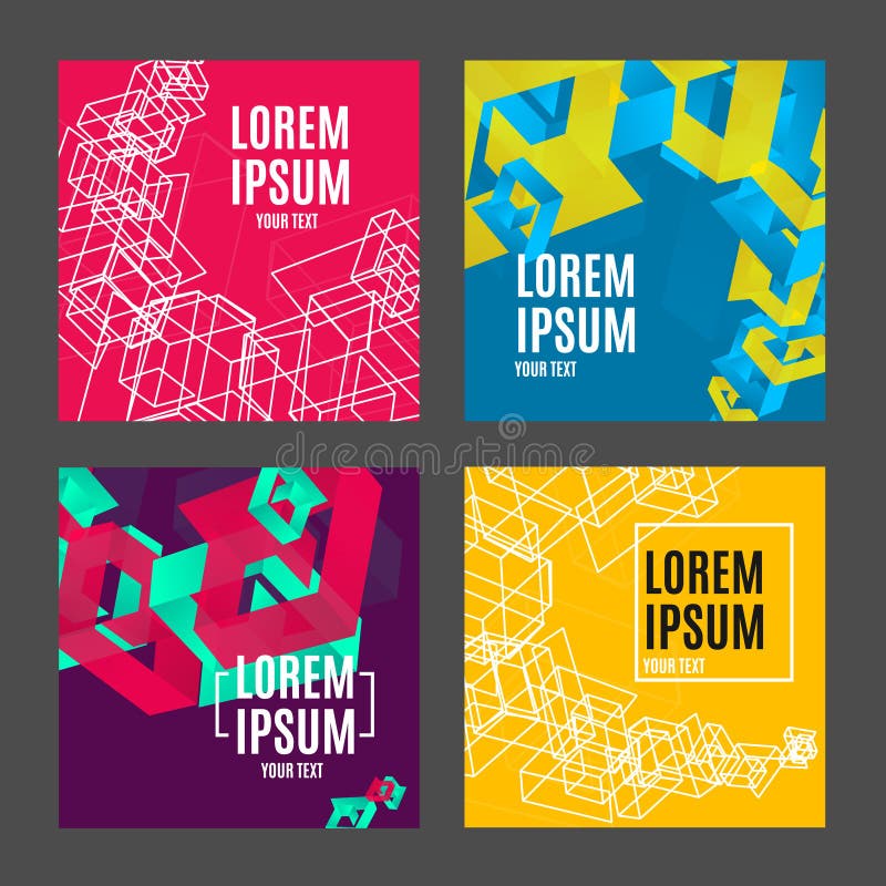 Placard, Poster or Flyer Template Set with Abstract Geometric Design