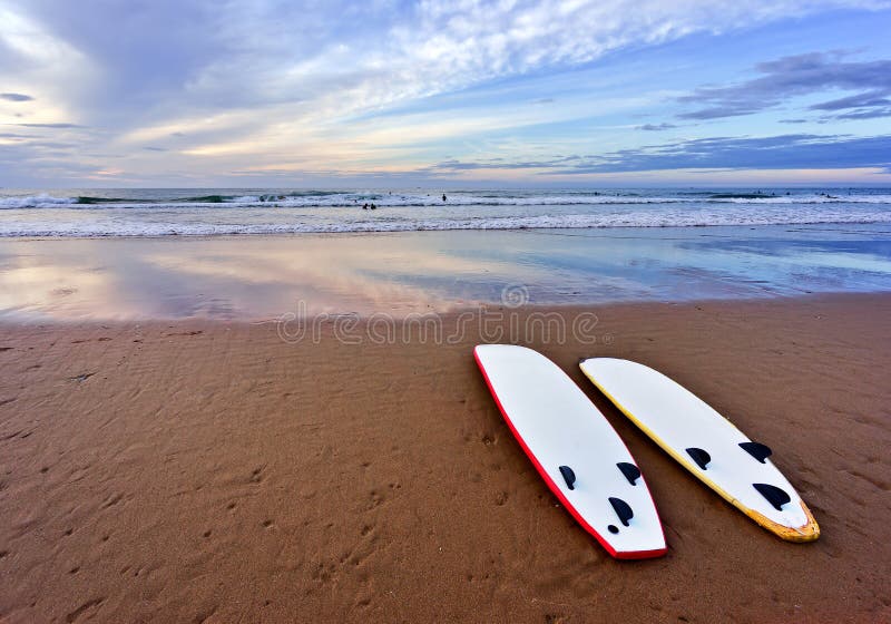 Placas de ressaca que encontram-se na praia imagem de stock royalty free Placas de ressaca que encontram-se na praia imagem de stock royalty free